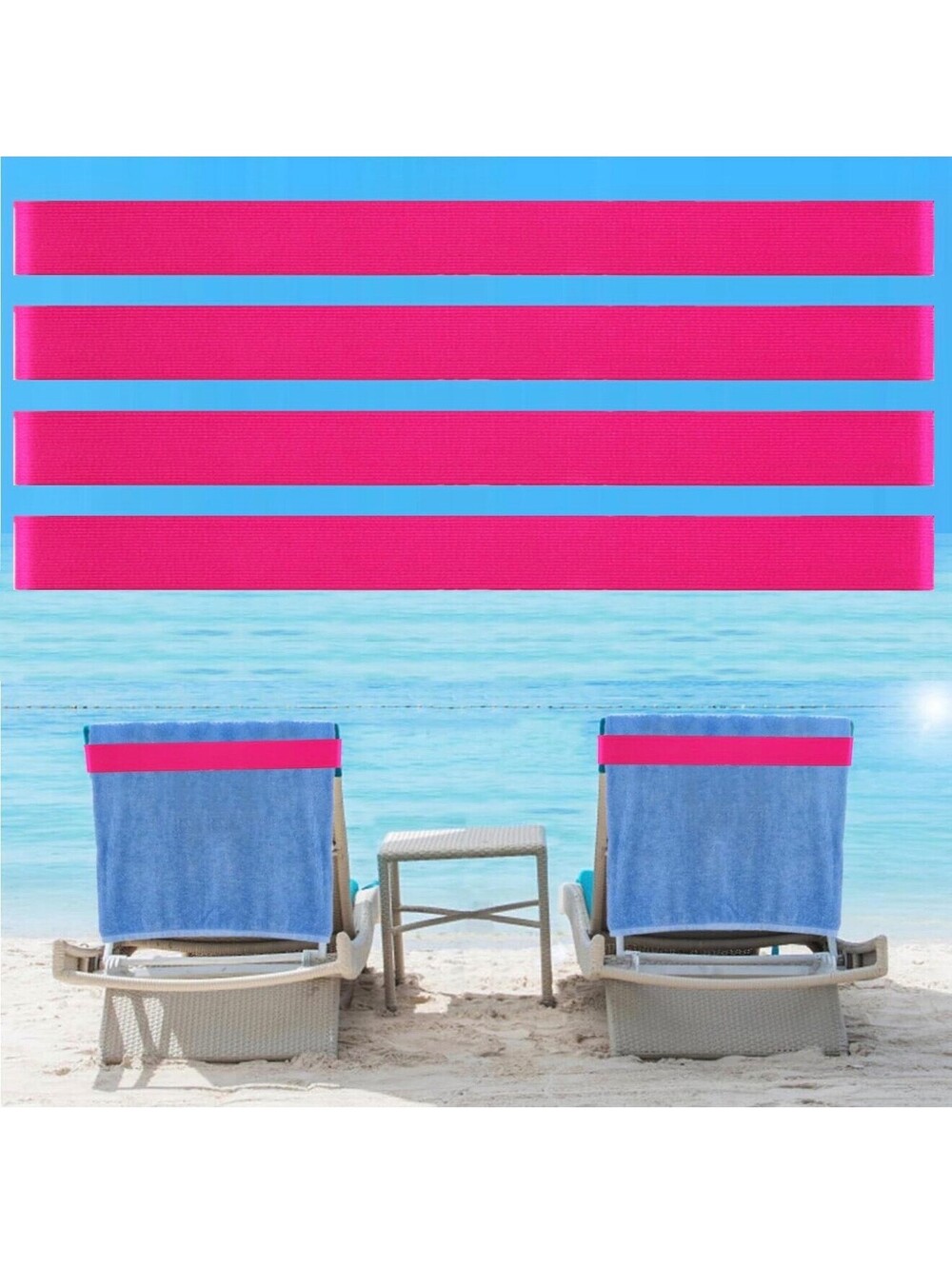 Pink Silicone Towel Bands for Beach and Pool Chairs - Set of 4